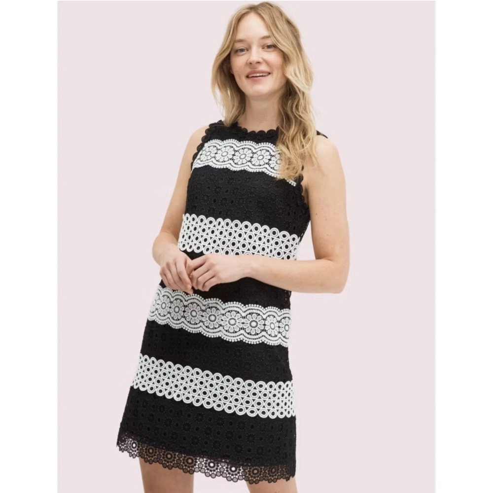 Kate Spade Floral Dot Lace Shift Dress Sizeβ 2 Lace Black White